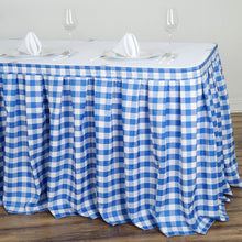 Checkered Table Skirt | 17FT | White/Blue | Buffalo Plaid Gingham Polyester Table Skirts