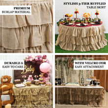 17 Feet Natural Burlap Table Skirt With 3 Tier Ruffles