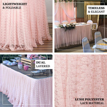 Premium Pleated Lace Table Skirt In Blush Rose Gold 14 Feet