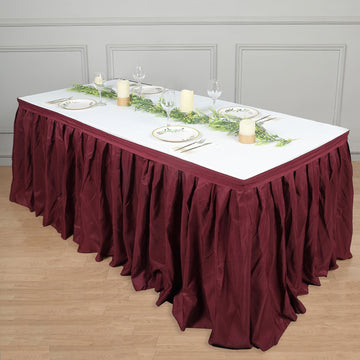 Add Elegance to Your Event with the Burgundy Pleated Polyester Table Skirt