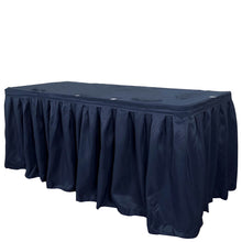 14ft Navy Blue Pleated Polyester Table Skirt, Banquet Folding Table Skirt