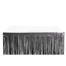 Matte Charcoal Gray Fringe Tinsel Metallic Foil Table Skirt 30 Inch x 9 Feet