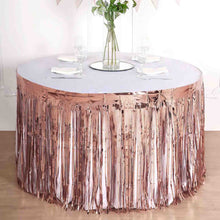 Blush Rose Gold Metallic Foil Table Skirt with Fringe Tinsel 30 Inch x 9 Feet