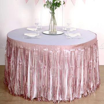 Enhance Your Event Decor with the Dusty Rose Metallic Foil Fringe Table Skirt