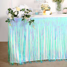 Iridescent Blue Metallic Foil Fringe Tinsel Table Skirt 30 Inch x 9 Feet