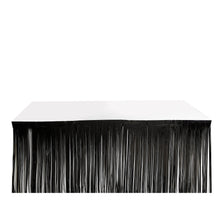 Black Fringe Tinsel Metallic Foil Table Skirt 30 Inch x 9 Feet