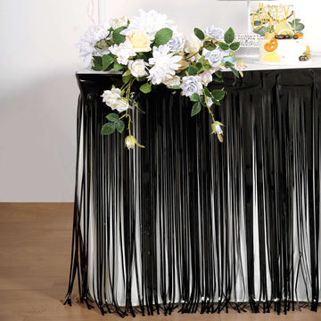 Add a Touch of Elegance with the Black Metallic Foil Fringe Table Skirt