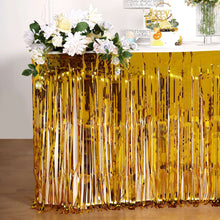 Gold Metallic Foil Fringe Tinsel Table Skirt 30 Inch x 9 Feet
