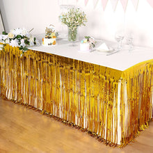 Gold Metallic Foil Table Skirt with Fringe Tinsel 30 Inch x 9 Feet
