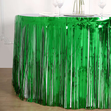 Add a Pop of Green with our Green Metallic Foil Fringe Table Skirt