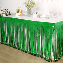 Green Metallic Foil Table Skirt with Fringe Tinsel 30 Inch x 9 Feet
