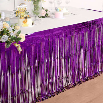 Add a Pop of Purple with our Metallic Foil Fringe Table Skirt
