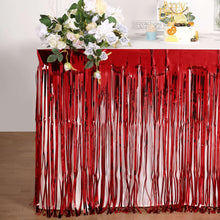 30 Inch By 9 Feet Table Skirt With Red Metallic Foil Fringe