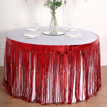 Enhance Your Event with the Red Metallic Foil Fringe Table Skirt