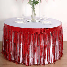 Metallic Foil Fringe Tinsel Table Skirt In Red 30 Inch By 9 Feet