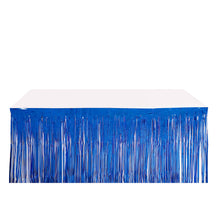 Royal Blue Fringe Tinsel Metallic Foil Table Skirt 30 Inch x 9 Feet