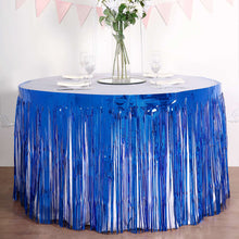 Royal Blue Metallic Foil Table Skirt with Fringe Tinsel 30 Inch x 9 Feet