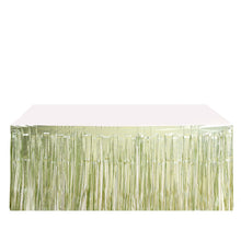 Matte Sage Green Fringe Tinsel Metallic Foil Table Skirt 30 Inch x 9 Feet