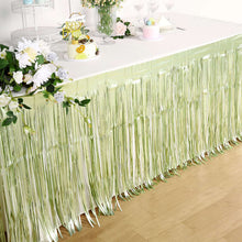 Matte Sage Green Metallic Foil Fringe Tinsel Table Skirt 30 Inch x 9 Feet