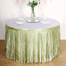 Matte Sage Green Metallic Foil Table Skirt with Fringe Tinsel 30 Inch x 9 Feet
