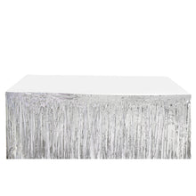 Silver Fringe Tinsel Metallic Foil Table Skirt 30 Inch x 9 Feet