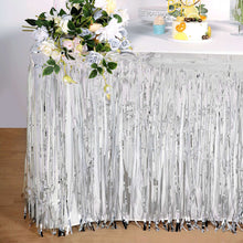 Silver Metallic Foil Fringe Tinsel Table Skirt 30 Inch x 9 Feet
