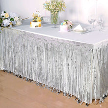 Silver Metallic Foil Table Skirt with Fringe Tinsel 30 Inch x 9 Feet