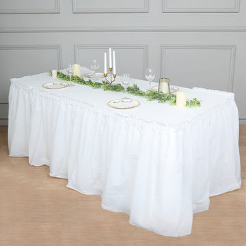 Elegant White Ruffled Plastic Disposable Table Skirt for All Occasions