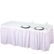 14 Feet White Pleated Plastic Table Skirts With Pink Polka Dots 10 MM Thick