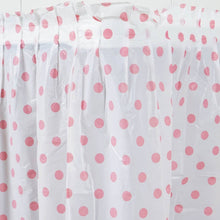 10 MM Thick Pleated Plastic Table Skirts 14 Feet White With Pink Polka Dots#whtbkgd