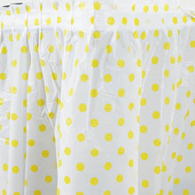 10 MM Thick Pleated Plastic Table Skirts 14 Feet White With Yellow Polka Dots#whtbkgd