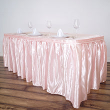 17FT Blush | Rose Gold Satin Table Skirt, Glossy Pleated Table Drape