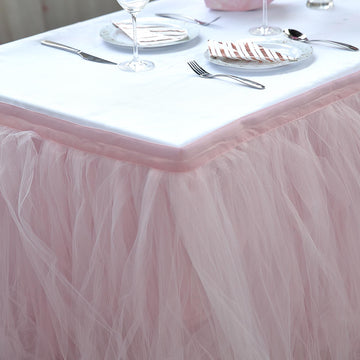 Create a Fairy-Like Atmosphere with the Layered Blush Tulle Table Skirting