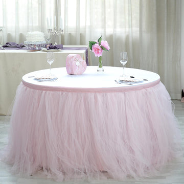 Enhance Your Wedding Decor with the Delicate Blush Tutu Table Skirt