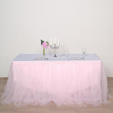 Add Elegance to Your Event with a Blush Tulle Pleated Table Skirt
