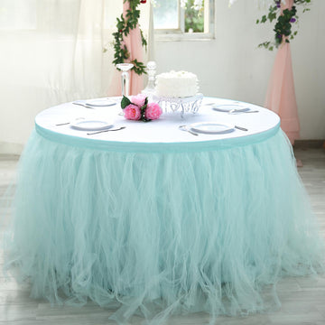 Add Elegance to Your Event with the Baby Blue Tulle Table Skirt