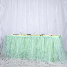 4 Layer Tulle Tutu Pleated 14 Feet Table Skirt in Mint Green