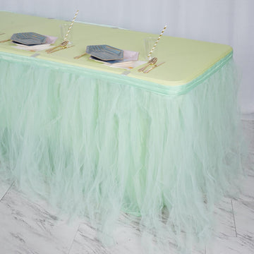 Create a Fairy-like Setting with Layered Mint Green Tulle Table Skirting