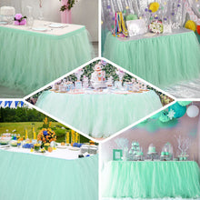 14 Feet Tulle Tutu Pleated Table Skirt in Mint Green 4 Layer 