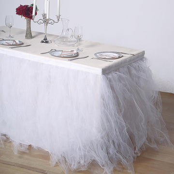 White 4 Layer Tulle Tutu Pleated Table Skirt 17ft