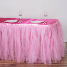17 Feet Pink Two Layered Pleated Tulle Tutu Table Skirt With Satin Edge