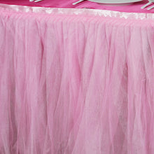 17 Feet Two Layered Pleated Pink Tulle Tutu Table Skirt With Satin Edge#whtbkgd