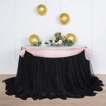 Black Two Layered Table Skirt 14 Feet With 30 Inch Satin Lining And Extra Long 48 Inch Tulle 