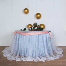 Two Layered Table Skirt 14 Feet With Dusty Blue 30 Inch Satin Lining And Extra Long 48 Inch White Tulle 
