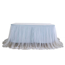 21 Feet White Table Skirt With Tulle 48 Inch Extra Long Overlay And 30 Inch Dusty Blue Satin Lining 