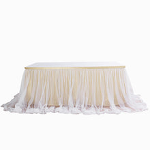 21 Feet Two Layered Table Skirt With Champagne 30 Inch Satin And White Tulle 48 Inch Extra Length