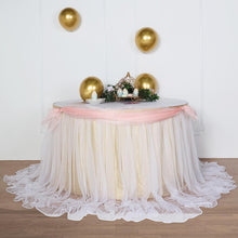 Two Layered Table Skirt 21 Feet With Champagne Satin 30 Inch Lining And Extra Long 48 Inch White Tulle 