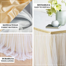 14 Feet White Two Layered Table Skirt With 48 Inch Extra Length Tulle And 30 Inch Satin 