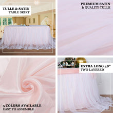 21 Feet White Table Skirt With 48 Inch Tulle Overlay And 30 Inch Blush Rose Gold Satin Inner Fabric