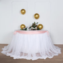 White Two Layered Table Skirt 14 Feet With 30 Inch Satin Lining And Extra Long 48 Inch Tulle 